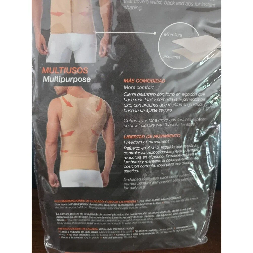 Men Slimming Body Shaper Full zip Vest Chest Compression Tank Top Underwear Sz M